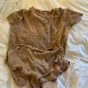 Lunya Otium Tan Washable Silk t shirt set L/XL